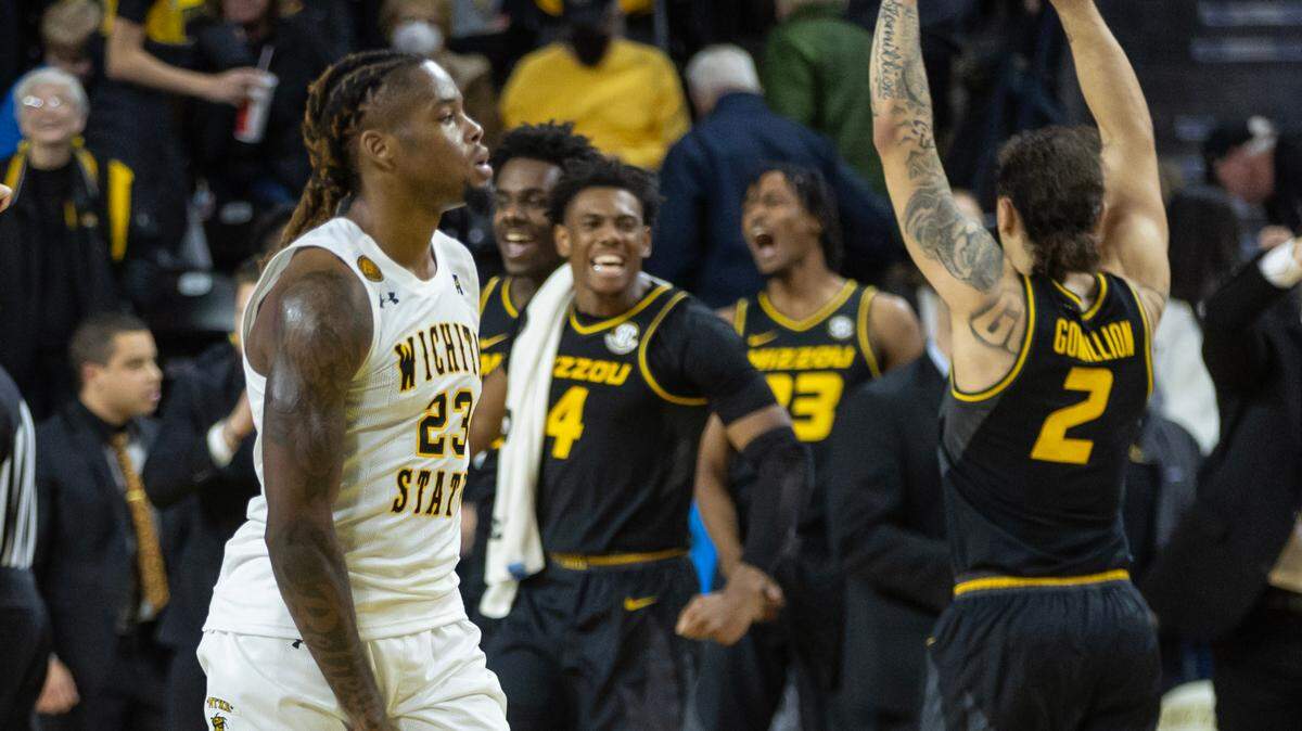 Wichita State’s Gus Okafor walks off the court after Missouri defeated the Shockers in overtime on Tuesday night at Koch Arena.