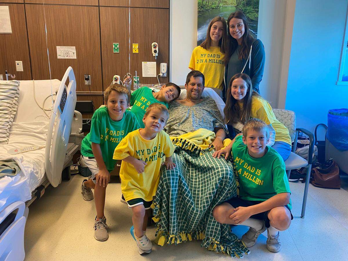 Jon Rolph learned that paraganglioma shows up only about 600 times a year in the United States. He and his kids joked that instead of having a one-in-million dad, they could say, “My dad is 2 in a million.” That’s what the T-shirts said that they wore to see him in the hospital.