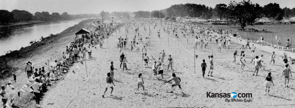 Over 260 volleyball teams participated at the 1980 Wichita River Festival volleyball beach tournament at Watson Park.
