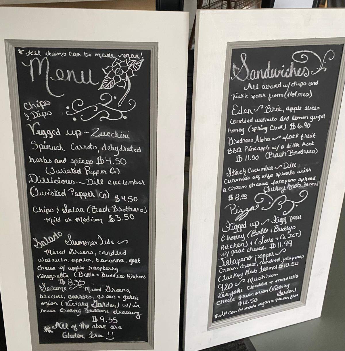 The food menu from Sunflour Cafe & Collective, which all can be served vegan and/or gluten free