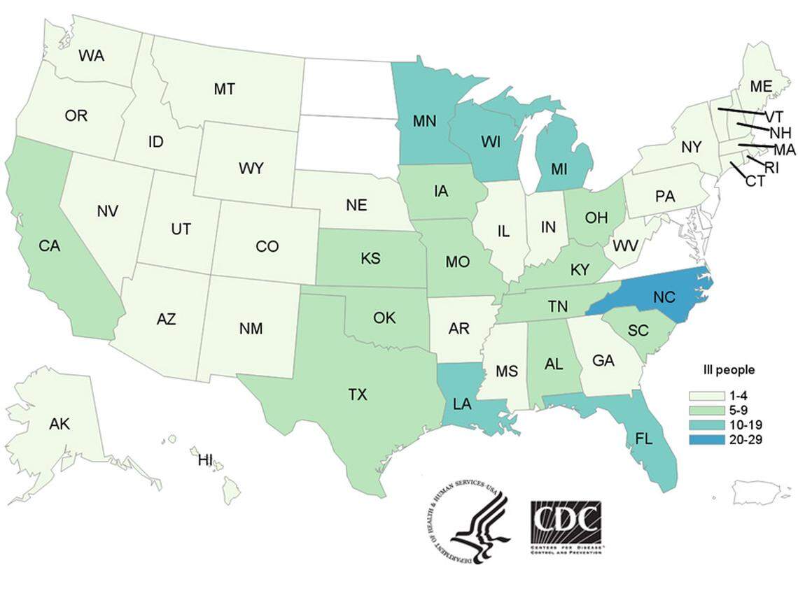 At least 212 people from 44 states have been infected with salmonella since July 13. The infections are linked to contact with live poultry in backyard flocks.