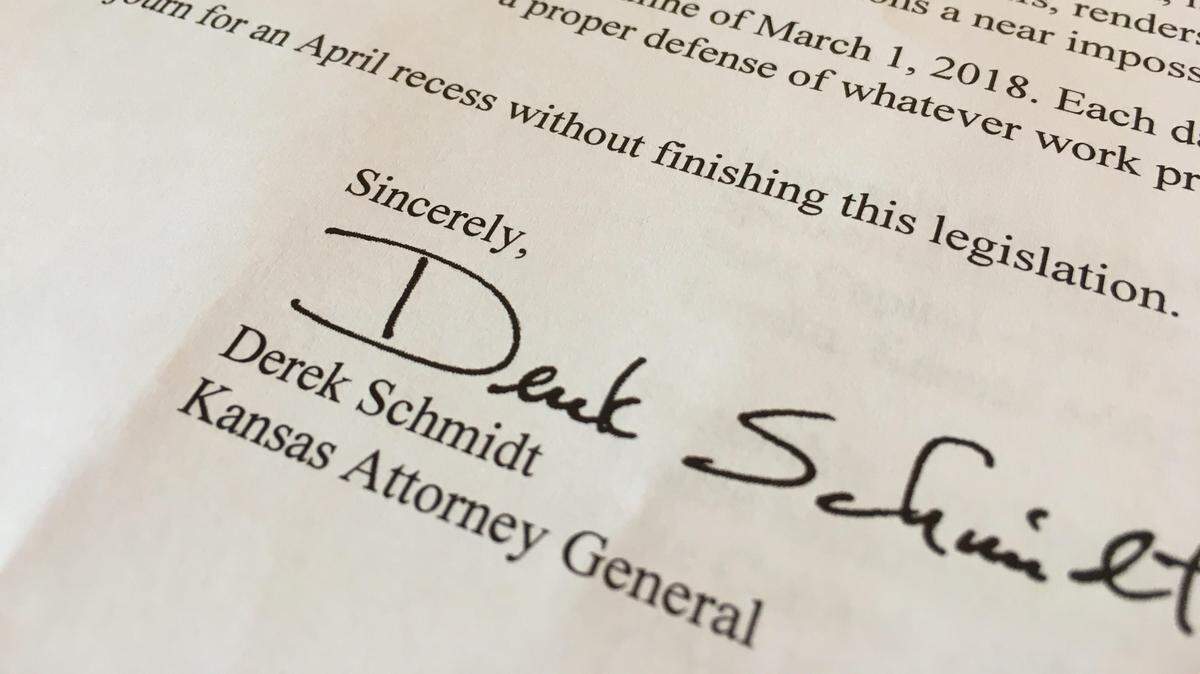 Kansas Attorney General Derek Schmidt is warning lawmakers not to leave Topeka without passing a school funding bill.