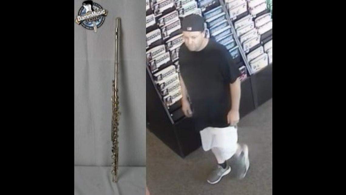 Damm Music thief slips flute into his shorts, video from Wichita police shows