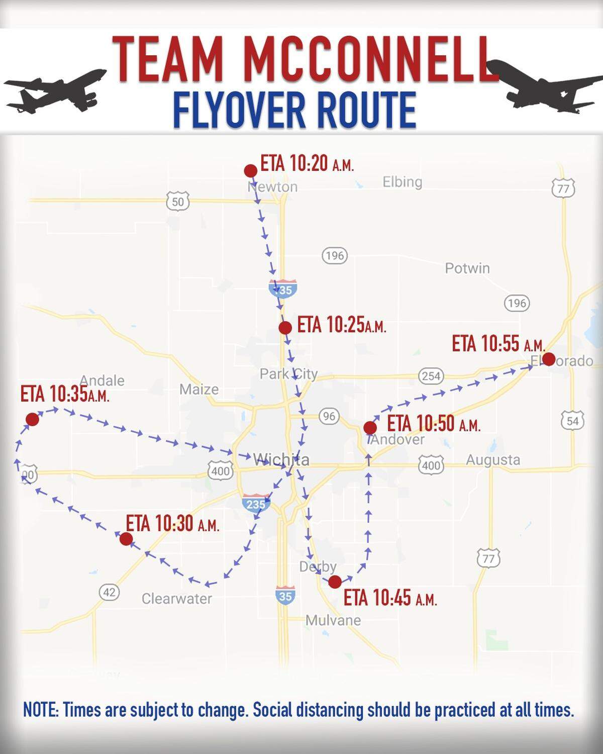 Operation America Strong will include a series of flyovers in the Wichita area between 10 a.m. and 11 a.m. Wednesday.