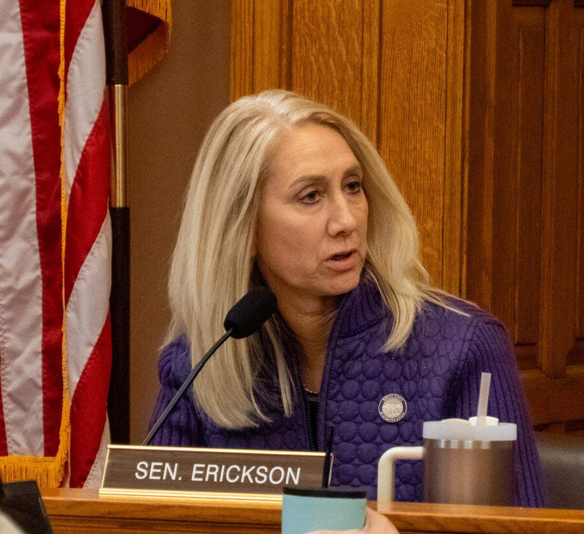 Sen. Renee Erickson, a Wichita Republican, on Jan. 14, 2025, at a committee meeting at the Kansas Statehouse in Topeka.