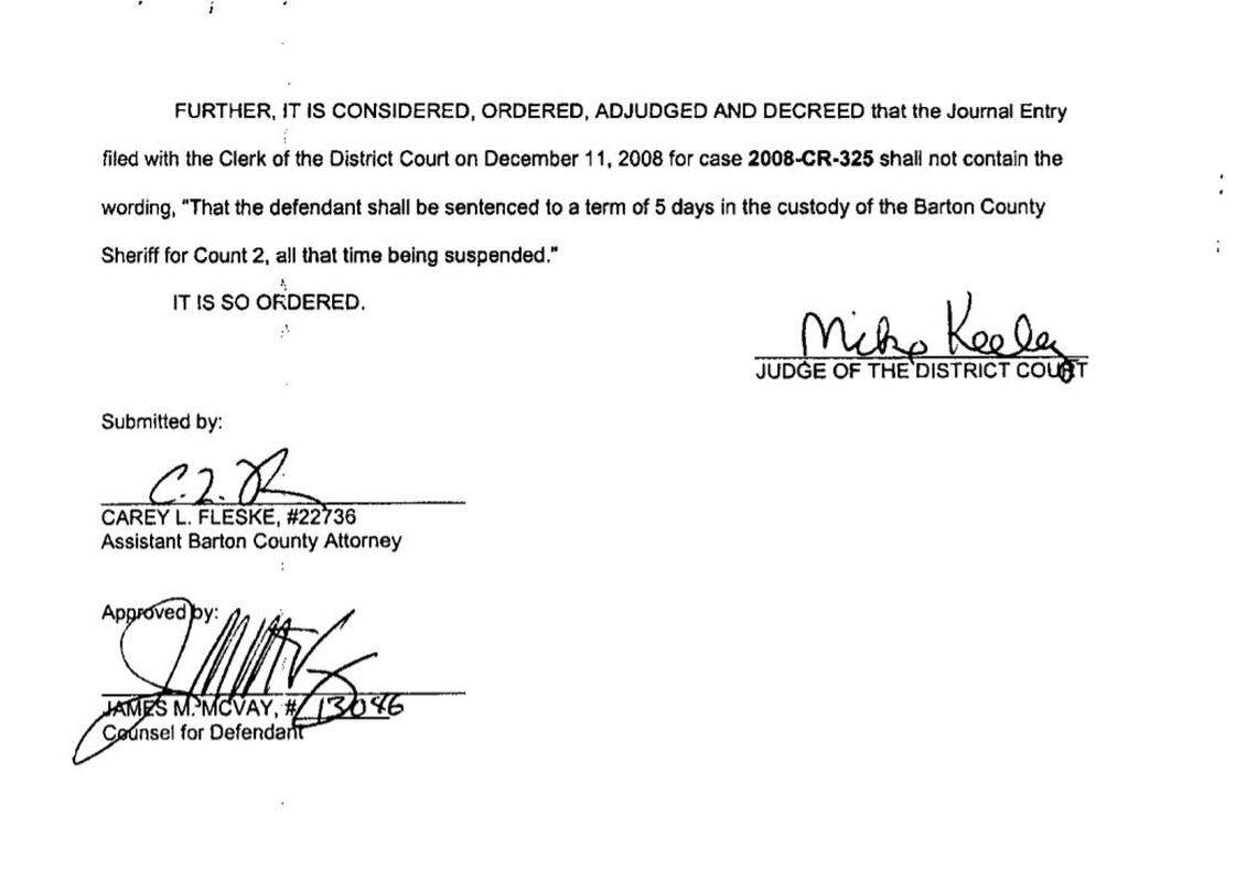 The signatures on the nunc pro tunc order that erased Roger Marshall’s reckless driving conviction.