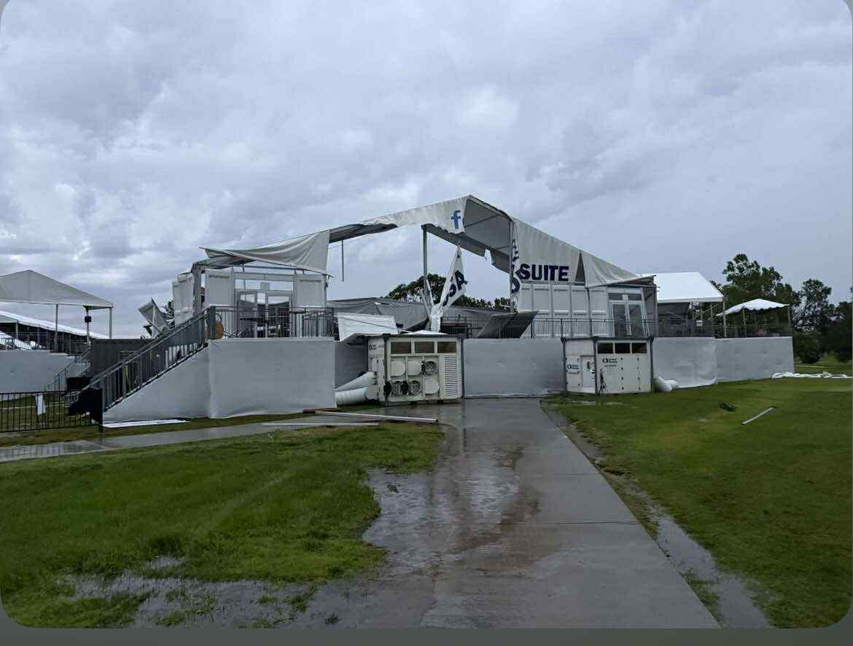 Many of the prime locations to host spectators at Crestview Country Club were severely damaged by winds early Tuesday.