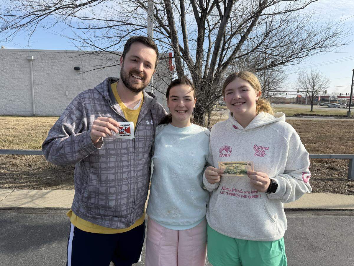 Tim Brunson and his daughters Briella and Alisa Brunson were the three winners of $50 during the “Free Fifty Friday” scavenger hunt. They found the money in Andover ten minutes after it was posted on the Wichita Famous account on Facebook and TikTok.