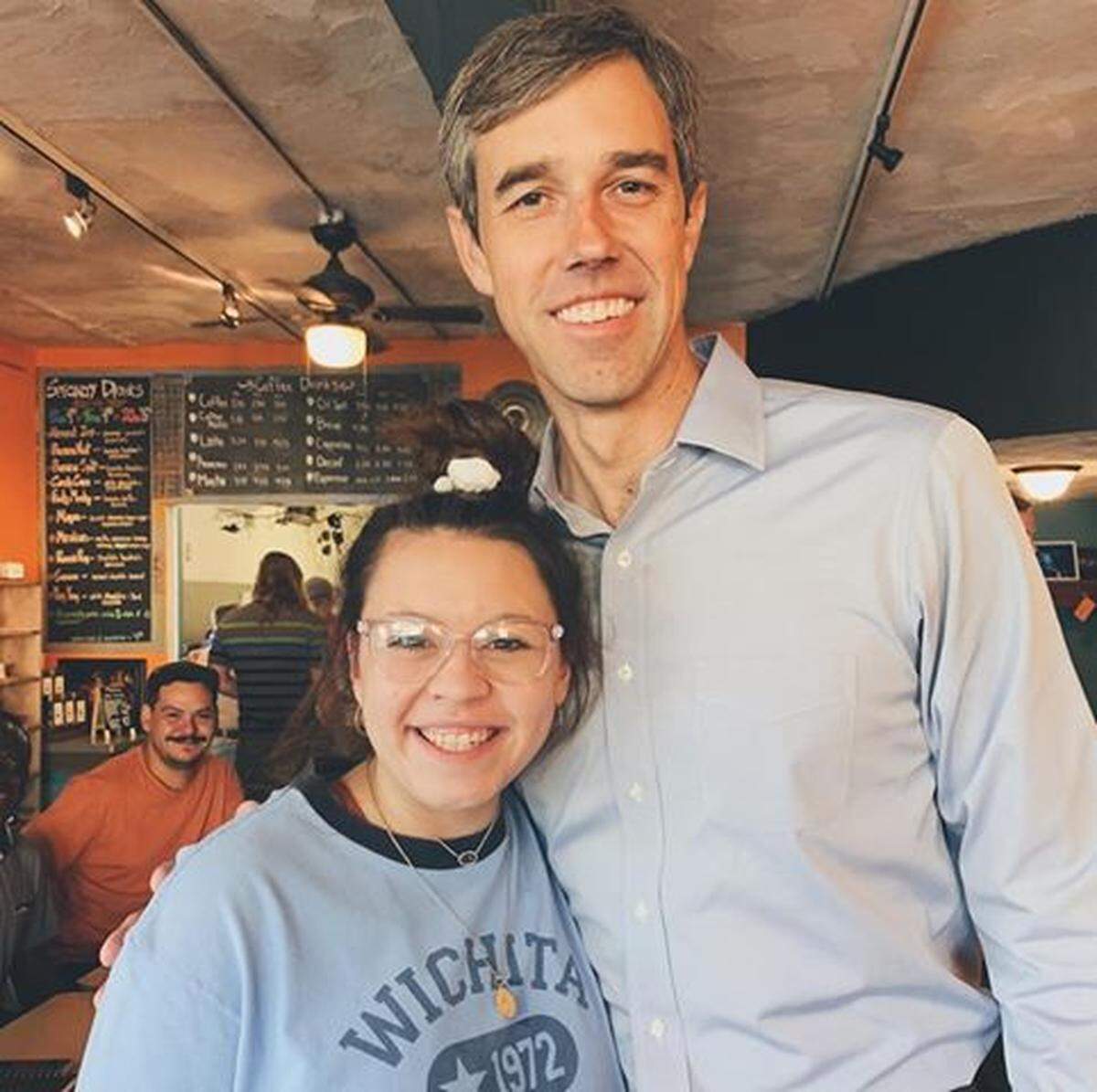 Kenzie Borland of Wichita posed for a picture with presidential candidate Beto O’Rourke when he stopped in Wichita Tuesday morning.