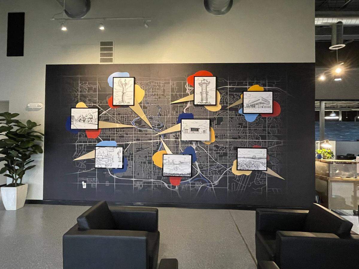 One of the pieces of art at the new Sky Lounge in Delano is a map of Wichita that artist Grace Shively created that shows points of interest.