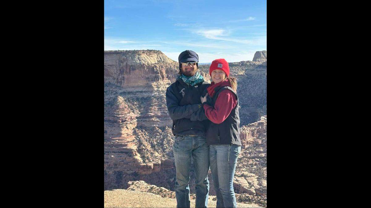 Wesley King and Emma Brungardt pose for a photo at the Wedge overlook in Utah when King took his girlfriend back home to where he grew up. Brungardt, 19, died in an Oct. 4 accident.