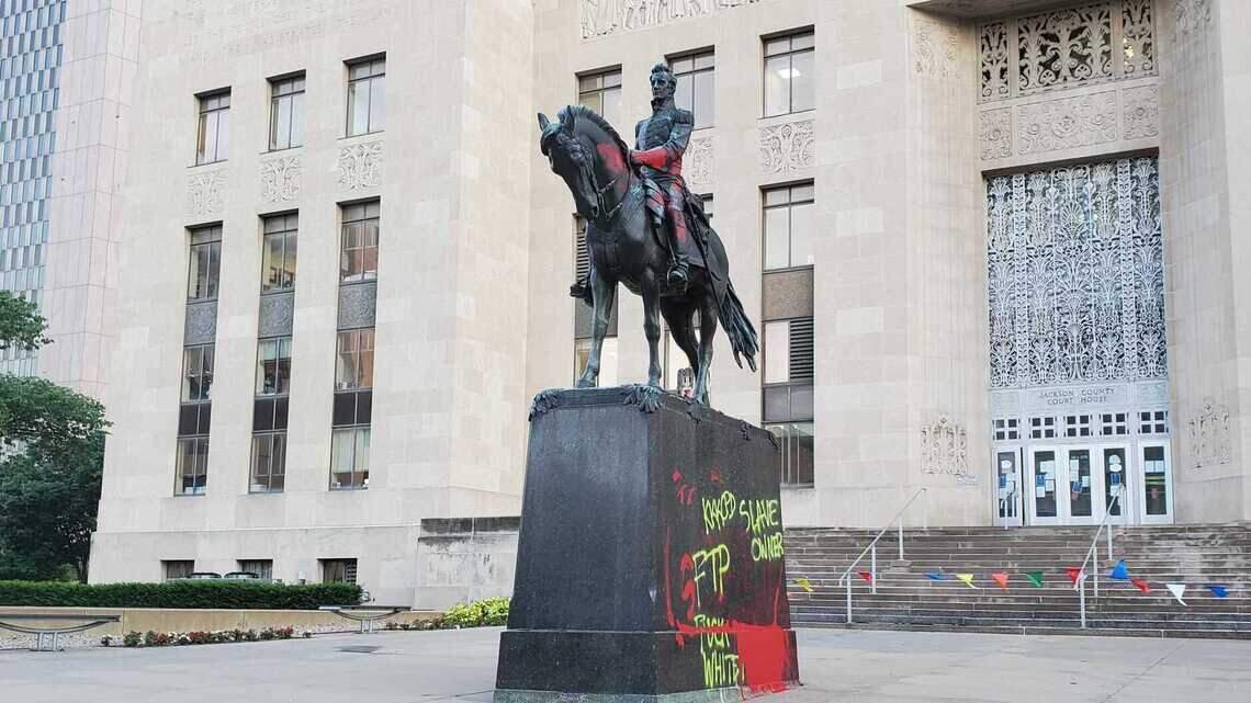 Two men arrested after Andrew Jackson statue vandalized in downtown KC, police say