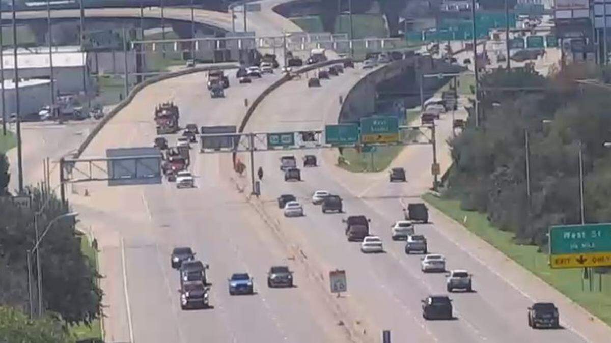 A KanDrive camera shows traffic along westbound Kellogg at West Street being reduced to two lanes as crews begin to close a loop ramp that connects U.S. 54 to southbound I-235.