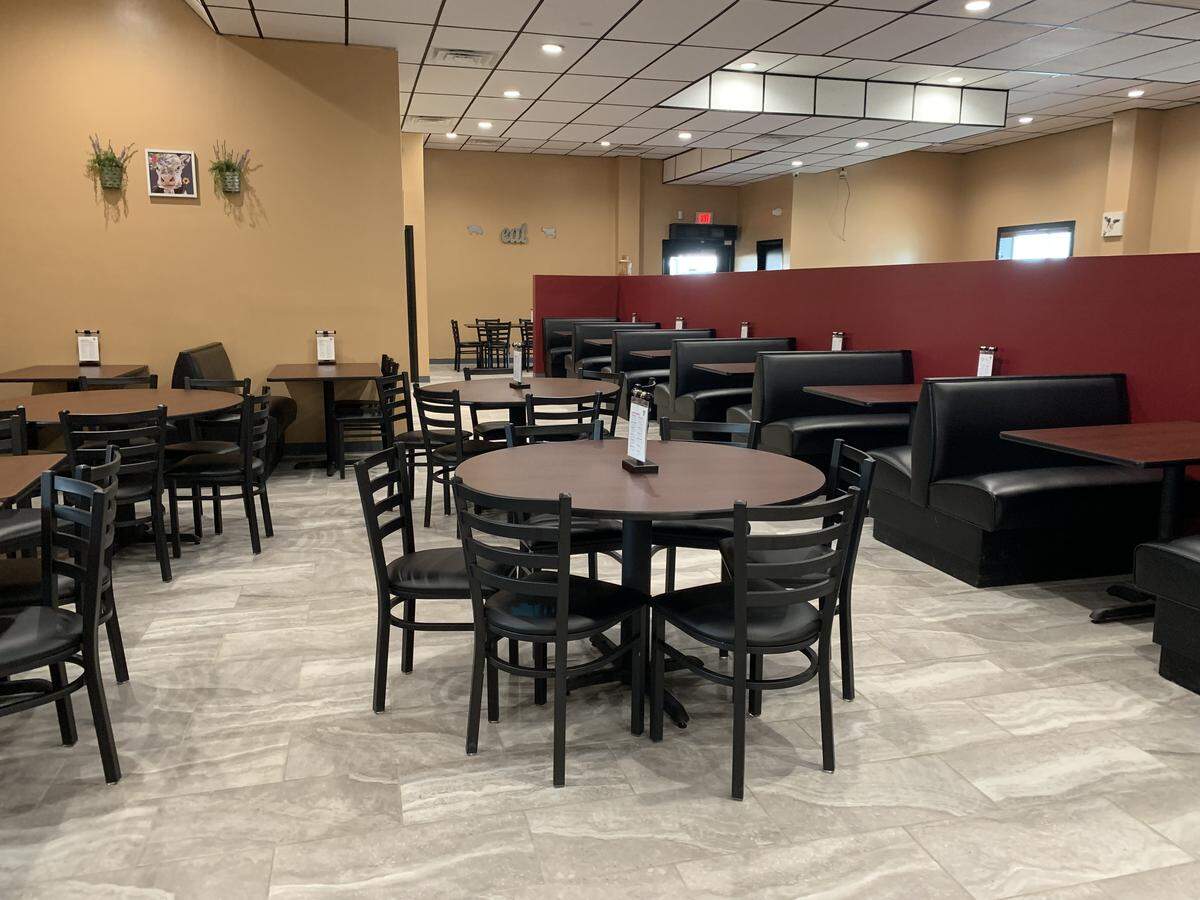 The interior of the new The Barbe-Q-Pit is all new, and the dining room is very big.