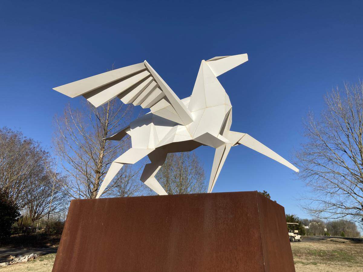This Pegasus sculpture won a special structural engineering award for showing that the sculpture itself serves as the structural support.