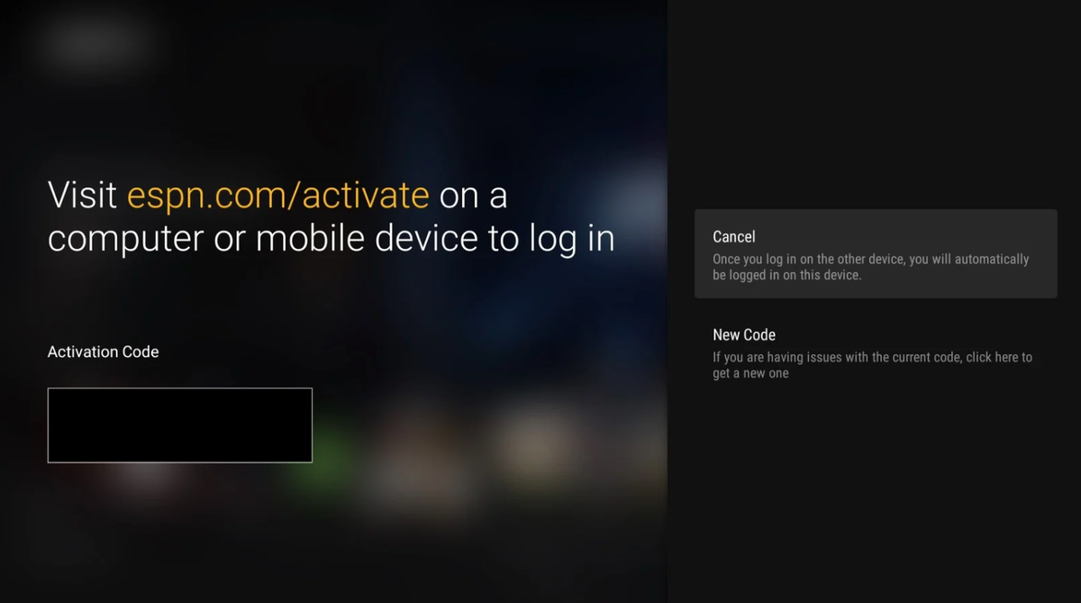 ESPN+ activation screen