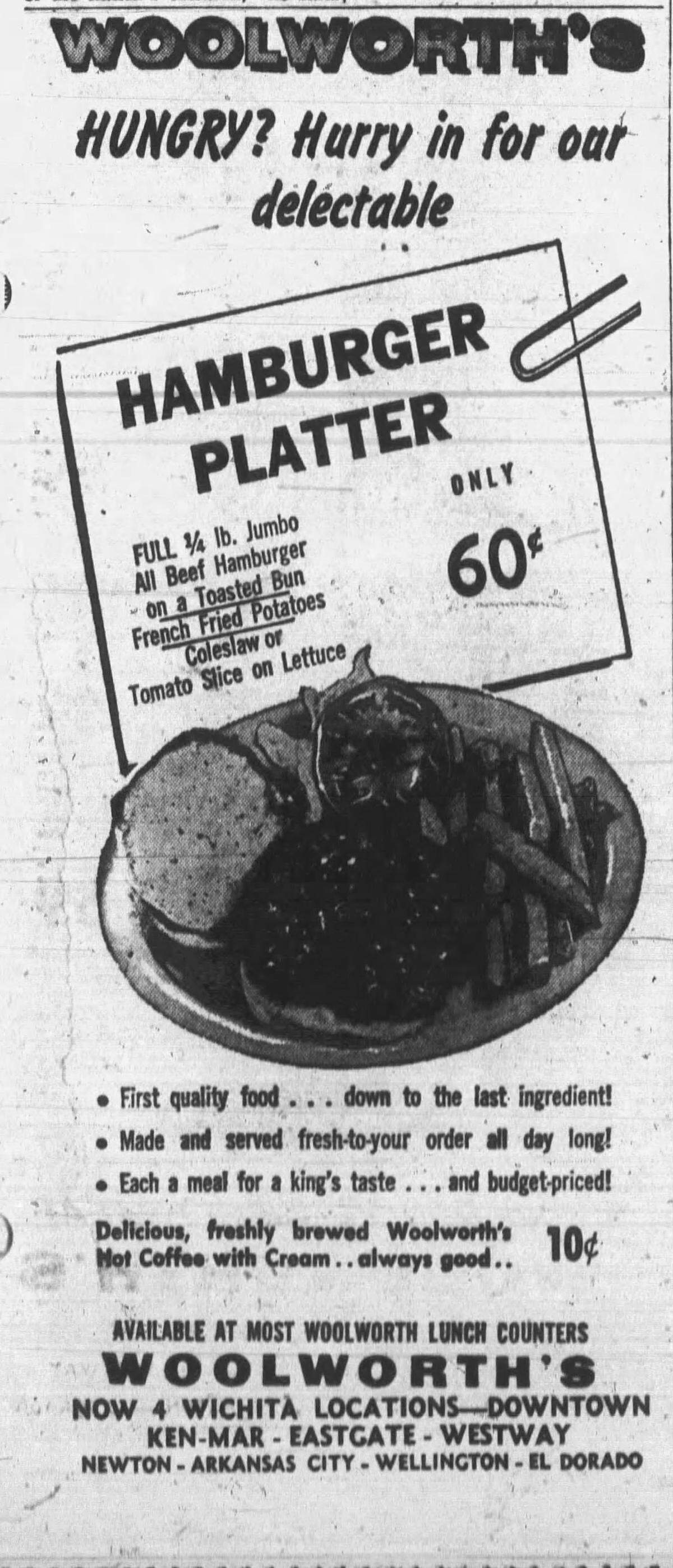 An ad for Wichita’s Woolworth lunch counters that ran in the Wichita Eagle in 1961