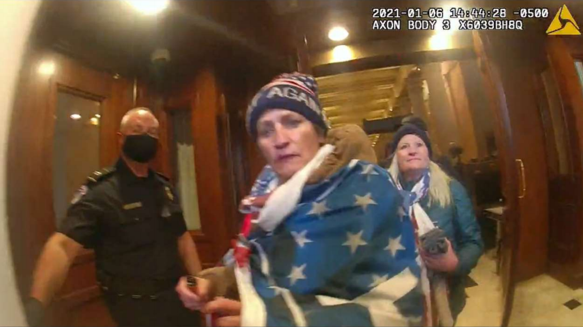 Investigators reviewing footage of the Jan. 6 riot at the U.S. Capitol found that Esther Schwemmer, foreground, and Jennifer Ruth Parks, right, were both in the building.