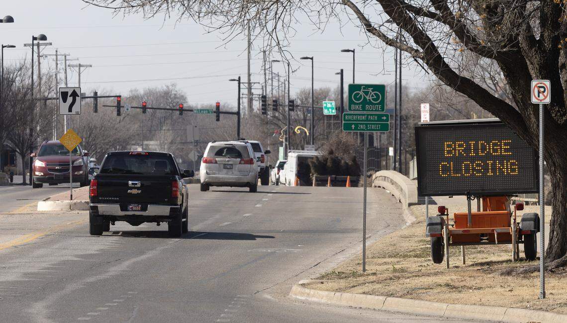 The First Street bridge over the Arkansas River has been closed since Feb. 16. It’s being rebuilt as part of a $14.1 million project.
