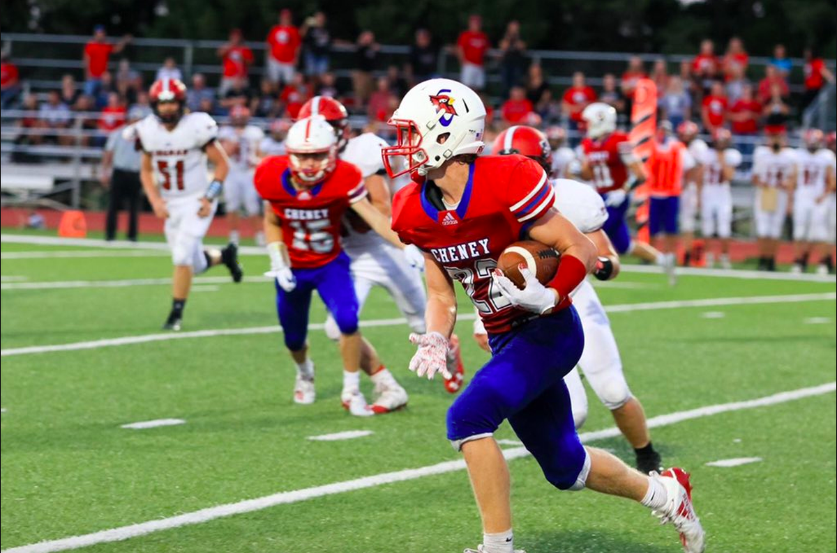 Cheney senior receiver Logan Bartlett caught three touchdown passes, picked off three passes and kicked a field goal in Cheney’s 44-7 win over Garden Plain.