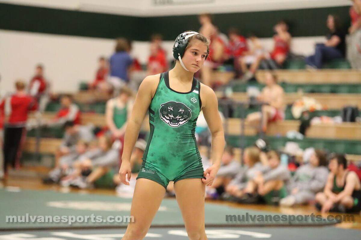 Mulvane sophomore Leiannah Landreth is the top-ranked girls wrestler in the 115-pound division in the state. She won the regional title in her division at the Wellington tournament on Saturday.