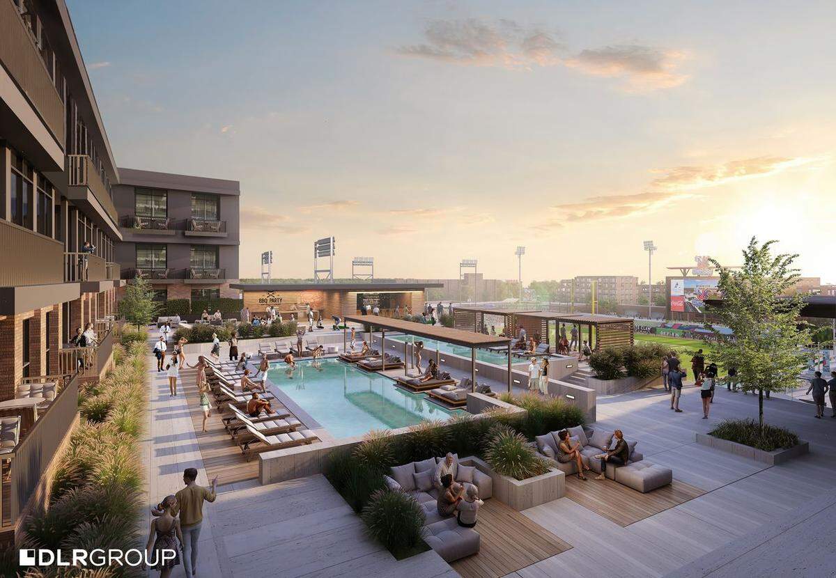 The apartments coming to the development around Equity Bank Park will have a pool atop a parking garage for their use.
