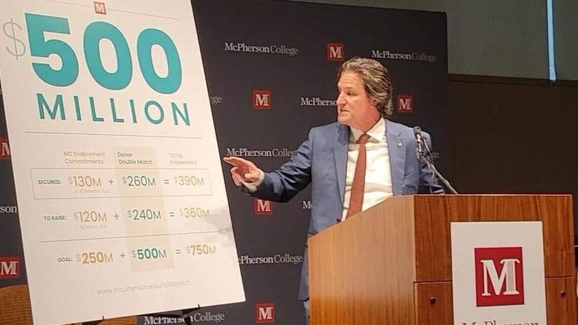 McPherson College president Michael Schneider announces a $500 million endowment pledge. It’s the largest gift in the history of the small liberal arts college.