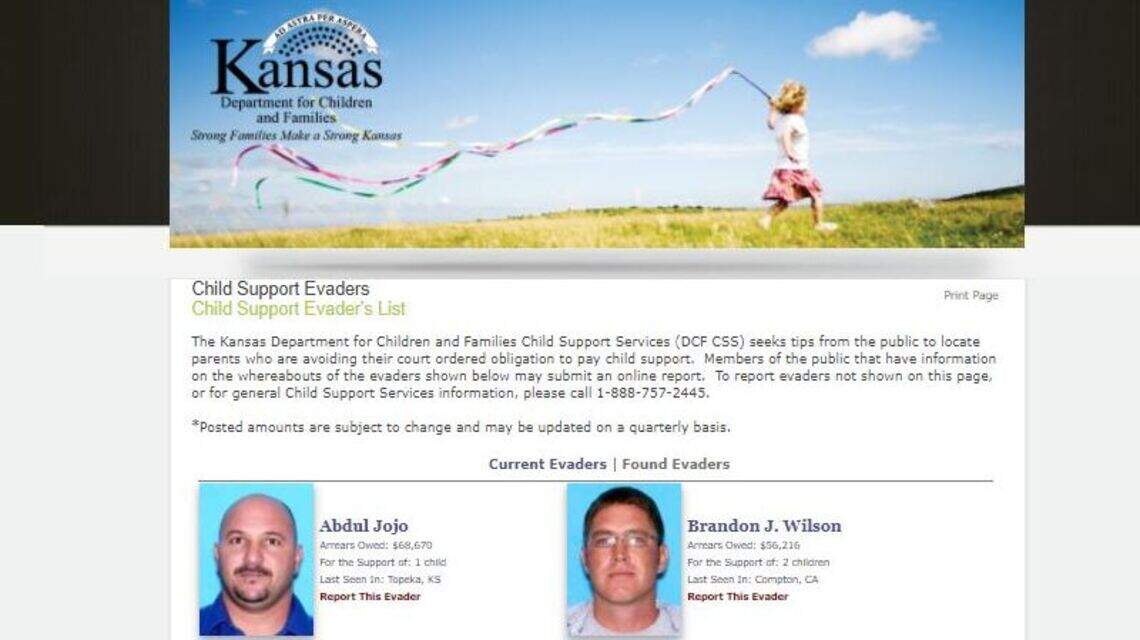 Kansas DCF takes down child support evader website after it caught only 1 man