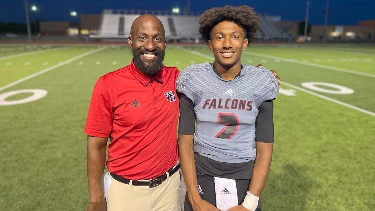 Wichita Heights football coach Dominick Dingle (left) and his son, D.J. (right), have helped the Falcons to a 4-2 record this season.