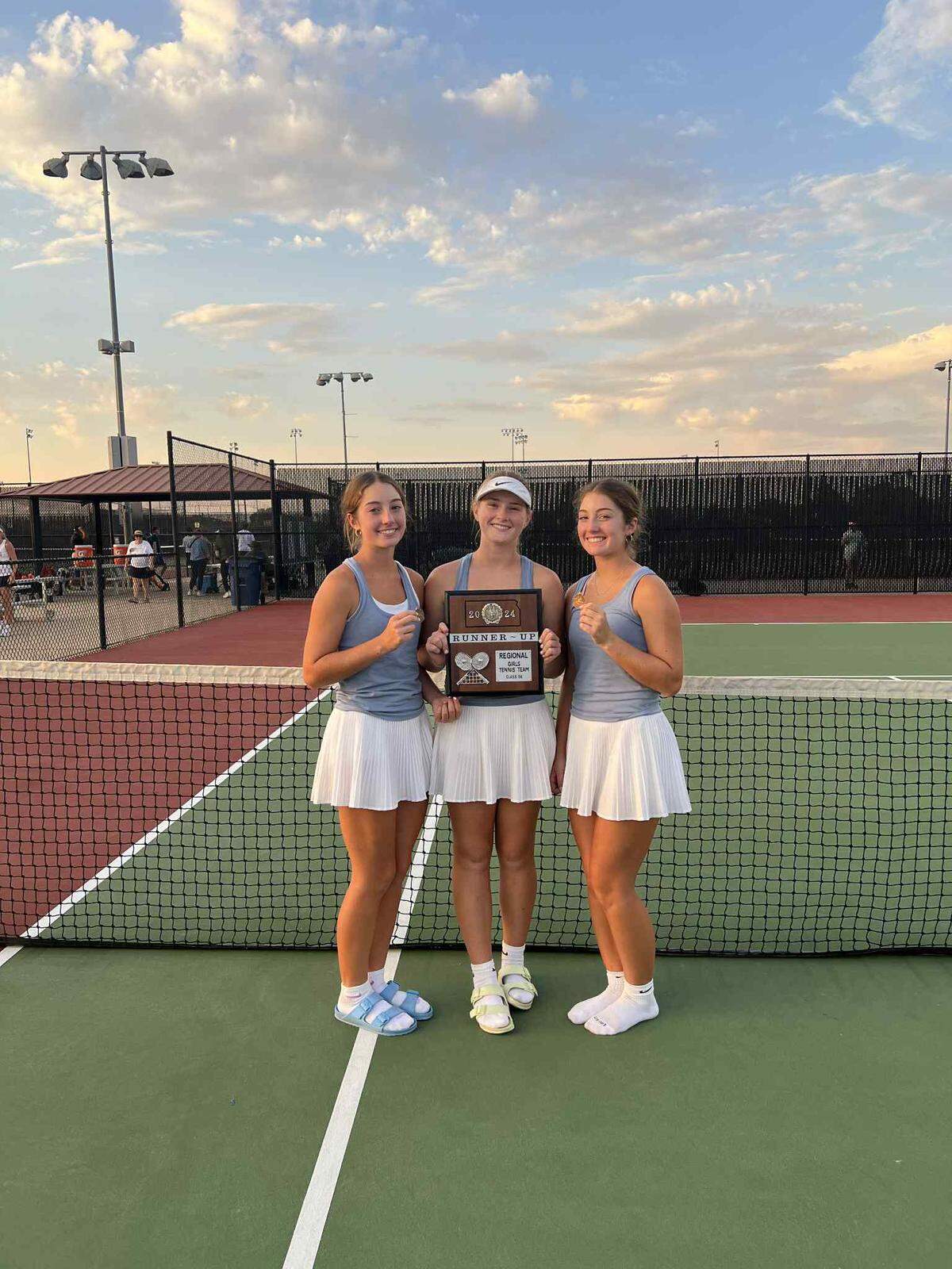 The Hocker sisters helped power the Kapaun Mt. Carmel girls tennis team to a second-place finish at the Class 5A state tournament last fall. They’re all back in contention again this year with Clara, a senior (middle) playing singles and twins Caroline (left) and Chloe (right), a pair of juniors, playing doubles.