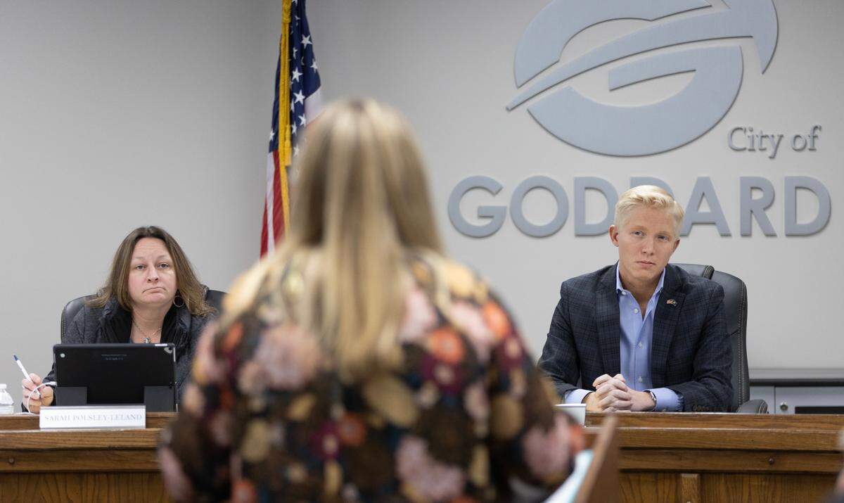 Hunter Larkin, right, resigned as Goddard mayor last May after ethics questions were raised about his relationship with developers. Larkin was reinstalled as mayor last month after a shakeup on the Goddard City Council.