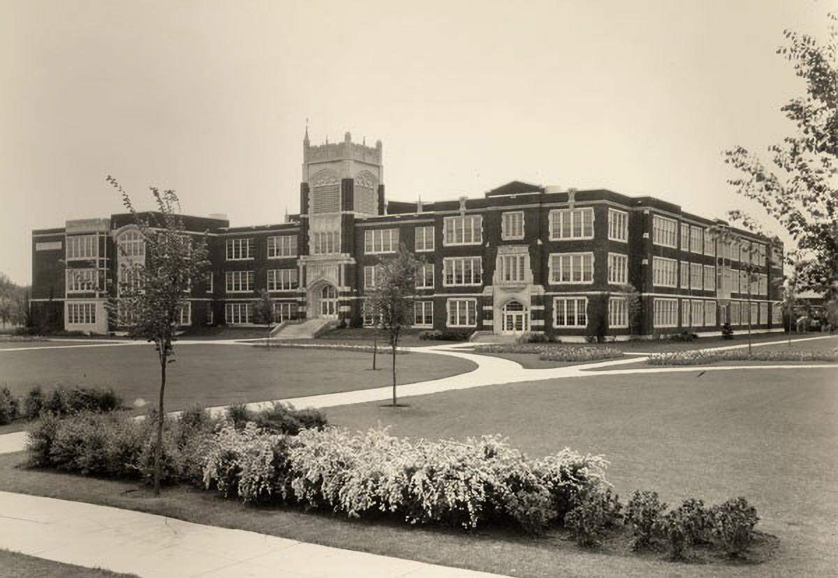 A view of Wichita High School East from the northwest soon after its construction was finished in 1923.