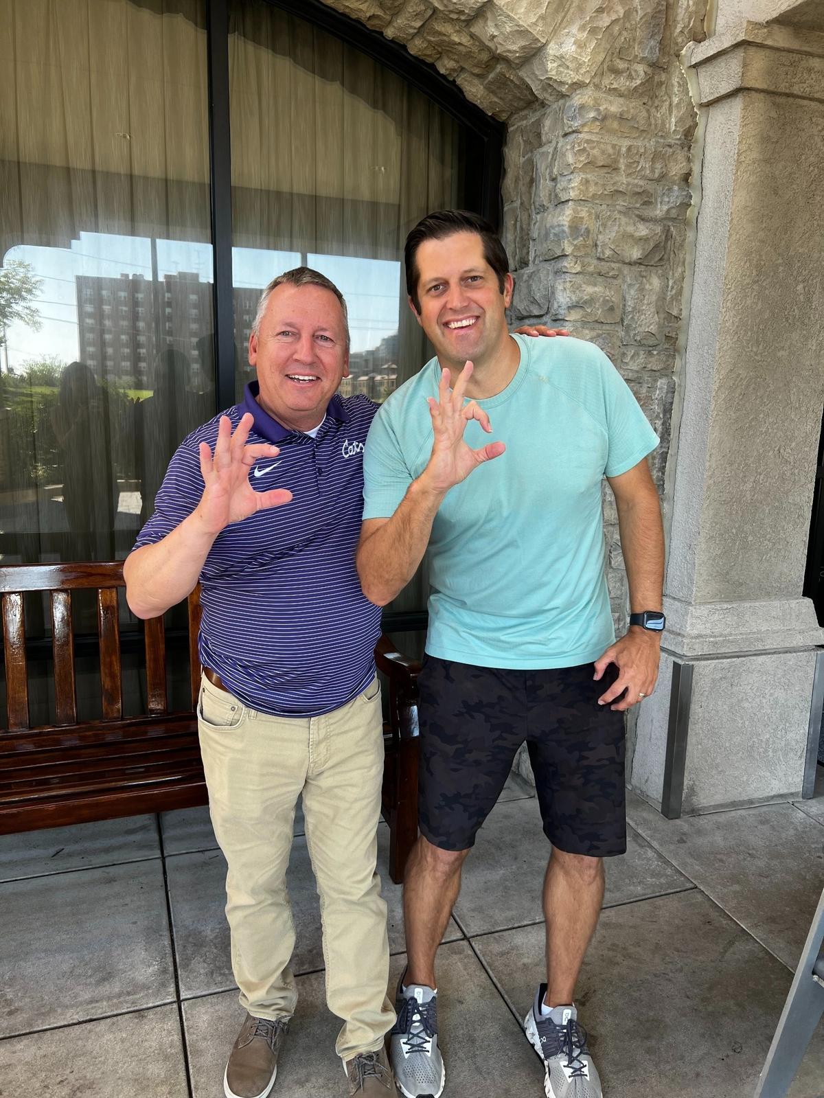 Kansas State University president Rich Linton, left, and Jon Rolph, right, went through cancer journeys at the same time and often called and encouraged each other.