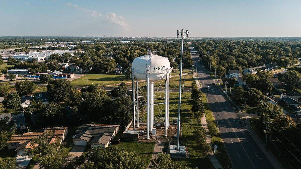 Derby’s water tower on Buckner will get a fresh coat of paint this year.