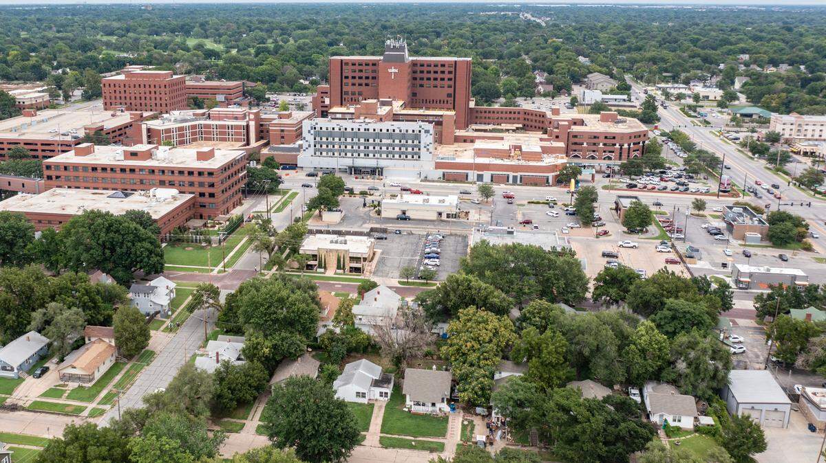 The Wichita City Council on Tuesday will consider whether to allow rezoning of a residential area for a future medical property near Wesley Medical Center. The houses are north of the Hibachi Boy at 3010 E. Central and bounded by Elm Street on the north, Chautauqua on the west and Lorraine on the east. Chautauqua is shown at the bottom of the photo.