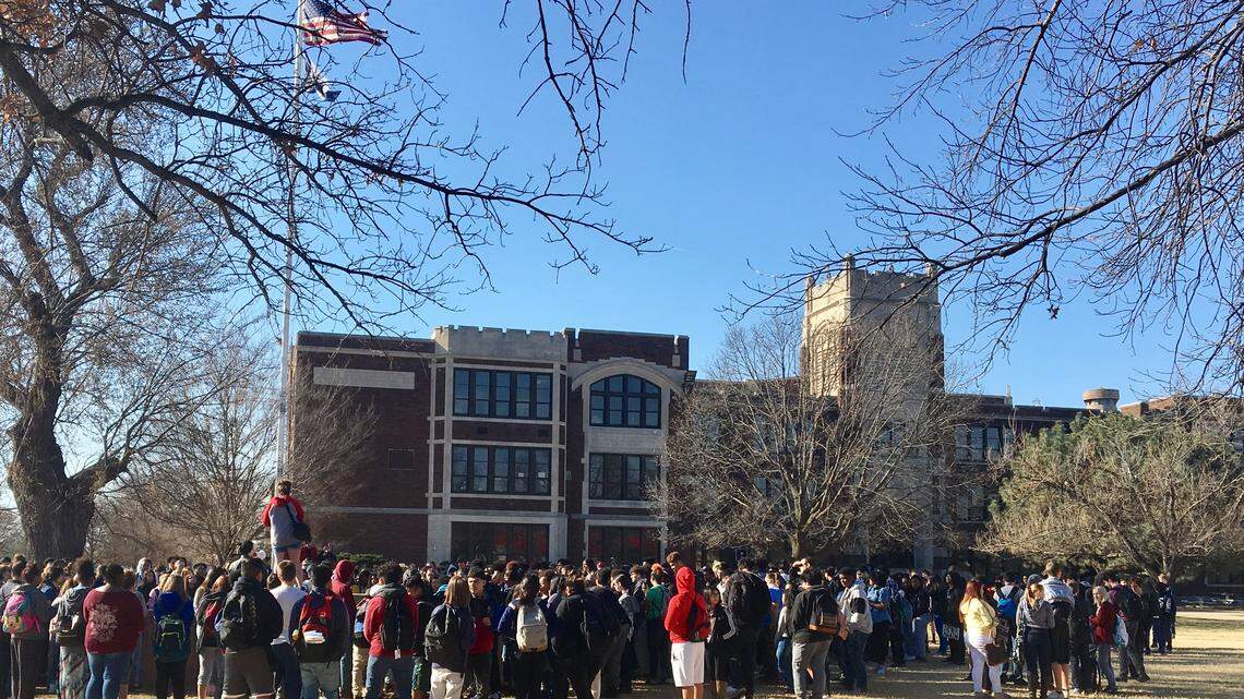 Hundreds of students gathered on the front lawn at East High School in Wichita as part of a nationwide walkout to protest school violence.