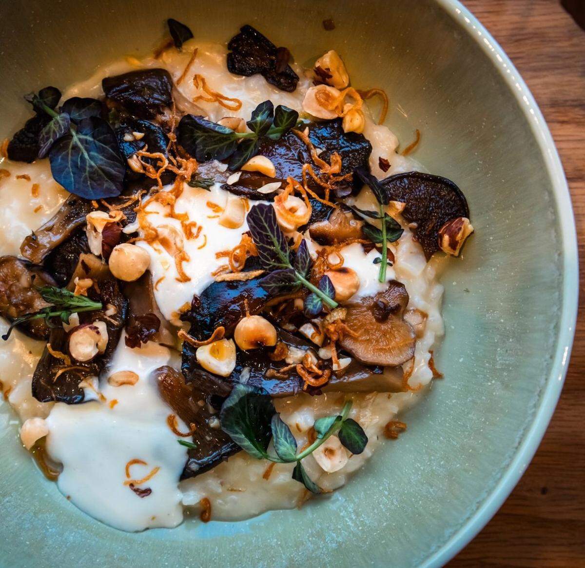 Chef Josh Rathbun uses Myers Mushrooms in the mushroom risotto listed on his current menu at Lotte, 320 S. Market. He said he likes the “flavor, quality and consistency” of the mushrooms.