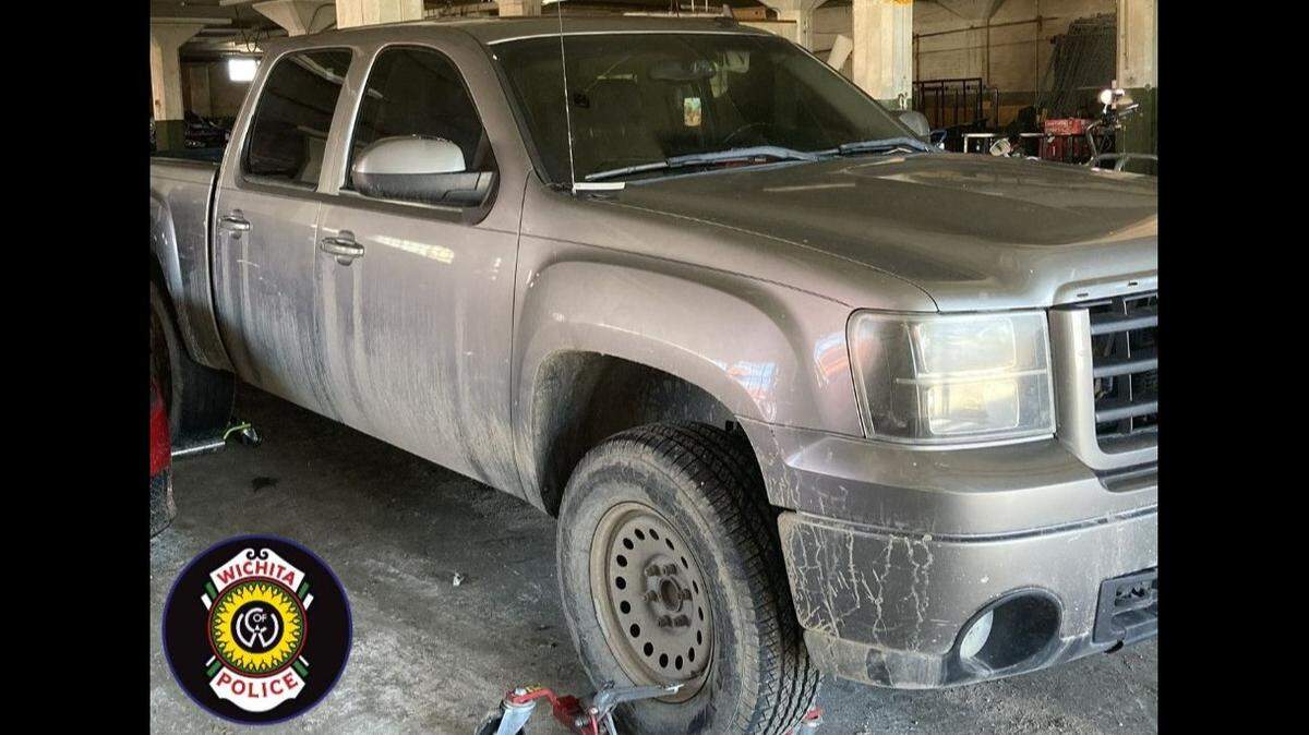 The Wichita Police Department provided this photo on Monday of a early 2000s GMC Sierra they think was used to help steal bronze statue of baseball player Jackie Robinson on Thursday.