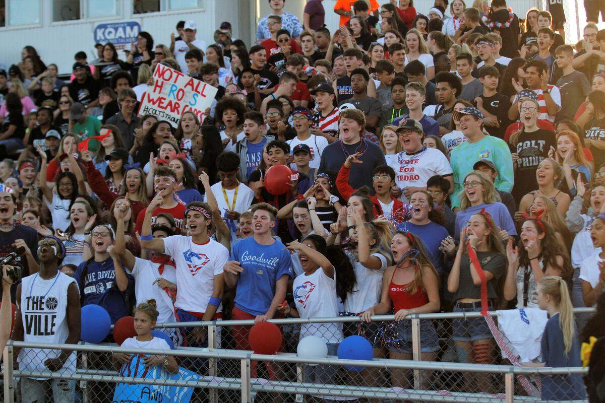 The Campus High School student section has changed its theme for Friday’s football home game from ‘Colt Pride Day’ to ‘Blue Out.’