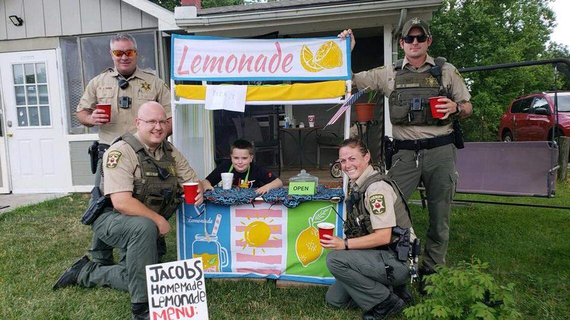 First responders in Gladstone, Missouri, stopped by to sip on some fresh lemonade after a customer questioned an 8-year-old boy who didn't have a permit at his lemonade stand.