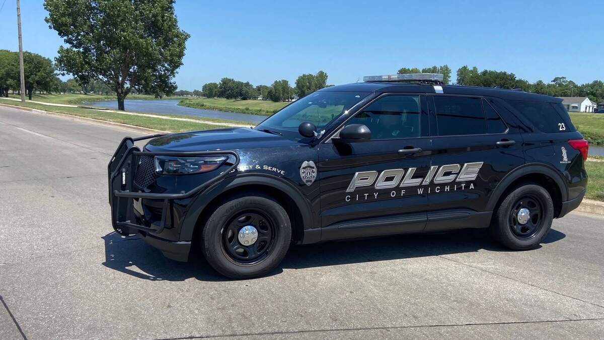 A Wichita Police Department vehicle is seen Wednesday, July 8, 2026, near the intersection of Pawnee and McLean. Police were called to the area Wednesday morning after a report of two people who weren’t breathing.