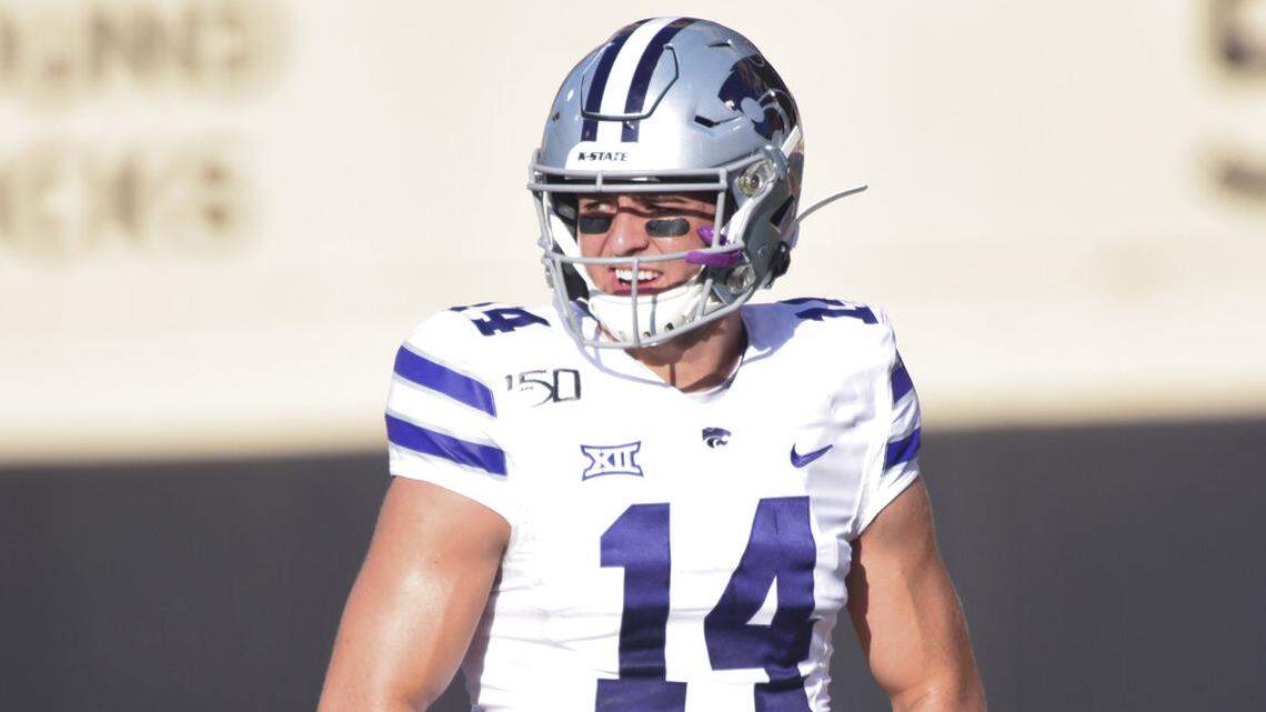 Kansas State quarterback Ryan Henington warms up prior to the start of an NCAA college football game in Stillwater, Okla., Saturday, Sept. 28, 2019. (AP Photo/Brody Schmidt)