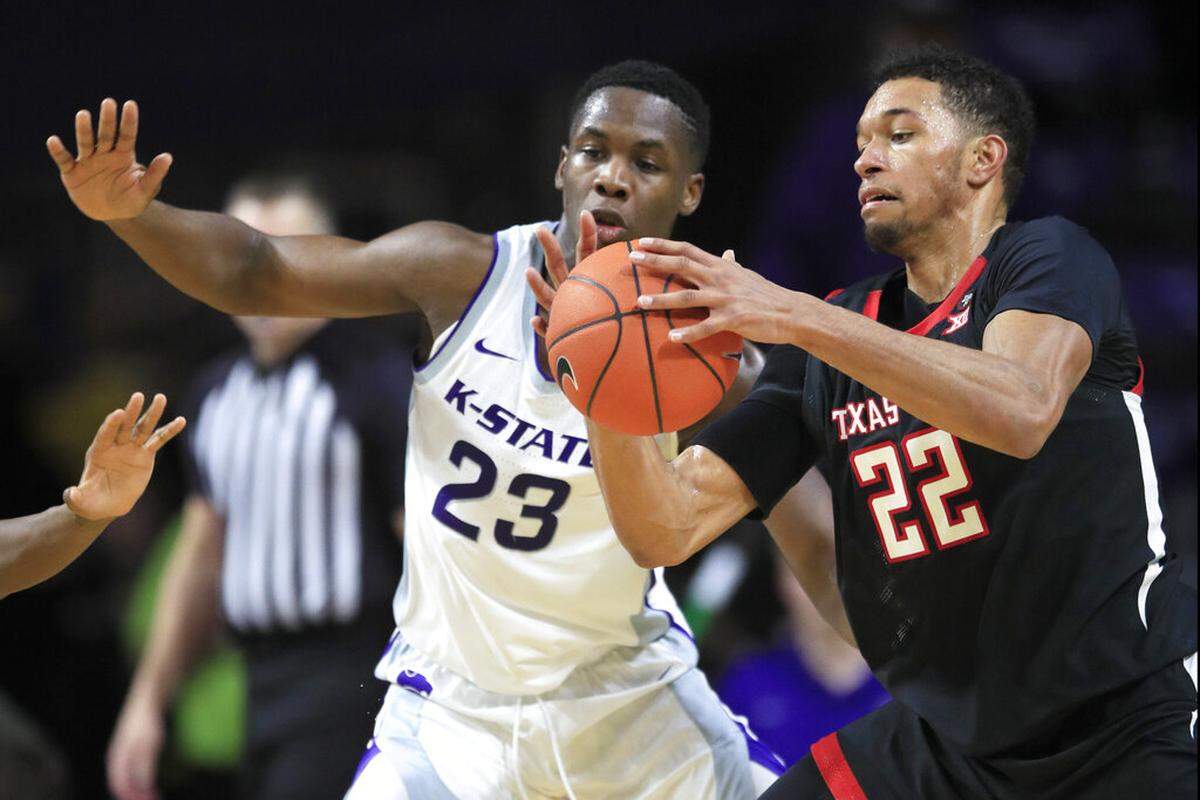 Texas Tech’s TJ Holyfield (22) scored five points against Kentucky before fouling out when he played for the Wildcats during the 2016-17 season for Stephen F. Austin.