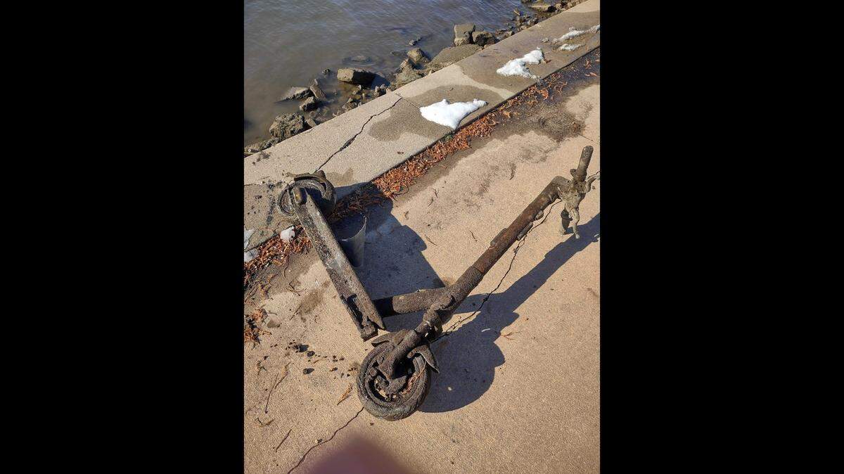 This Spin scooter was one of about 100 electric scooters pulled from the Arkansas River in downtown Wichita this week.