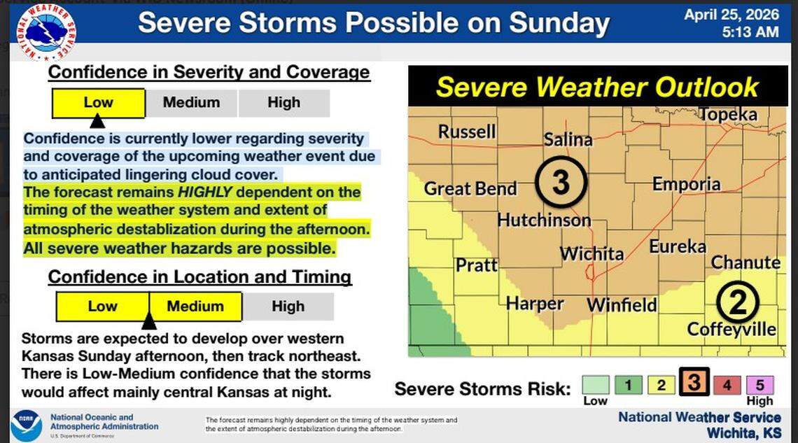 Severe storms could also develop on Sunday, the weather service says.