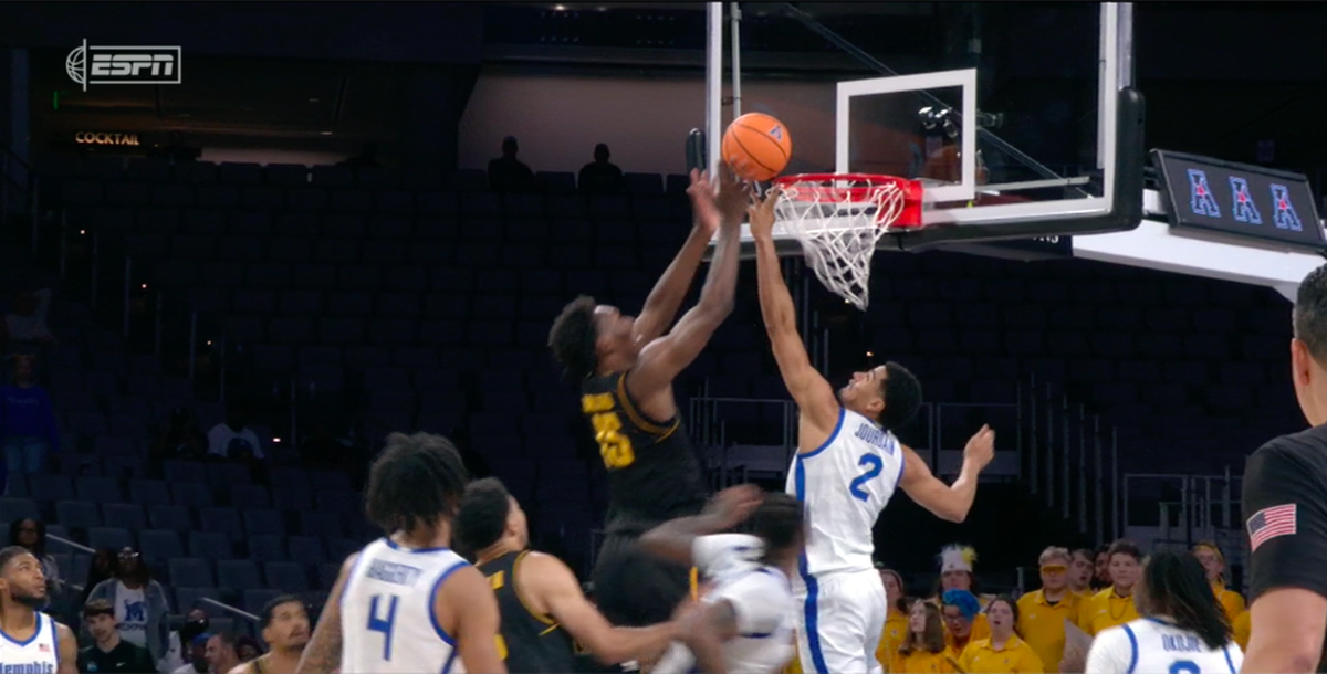 A look at the controversial goaltending call on Wichita State’s Quincy Ballard late in the second half of Friday’s game against Memphis in the AAC tournament.