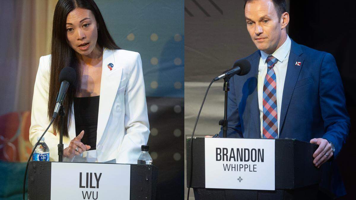 Wichita mayoral candidates Lily Wu, left, and Brandon Whipple.