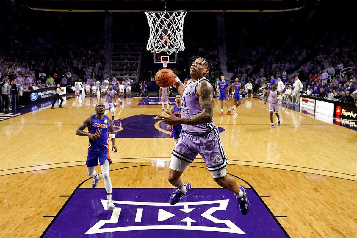 Kansas State forward Keyontae Johnson puts up a shot during the second half of a game against Florida Saturday, Jan. 28, 2023, in Manhattan, Kan. Kansas State won 64-50.