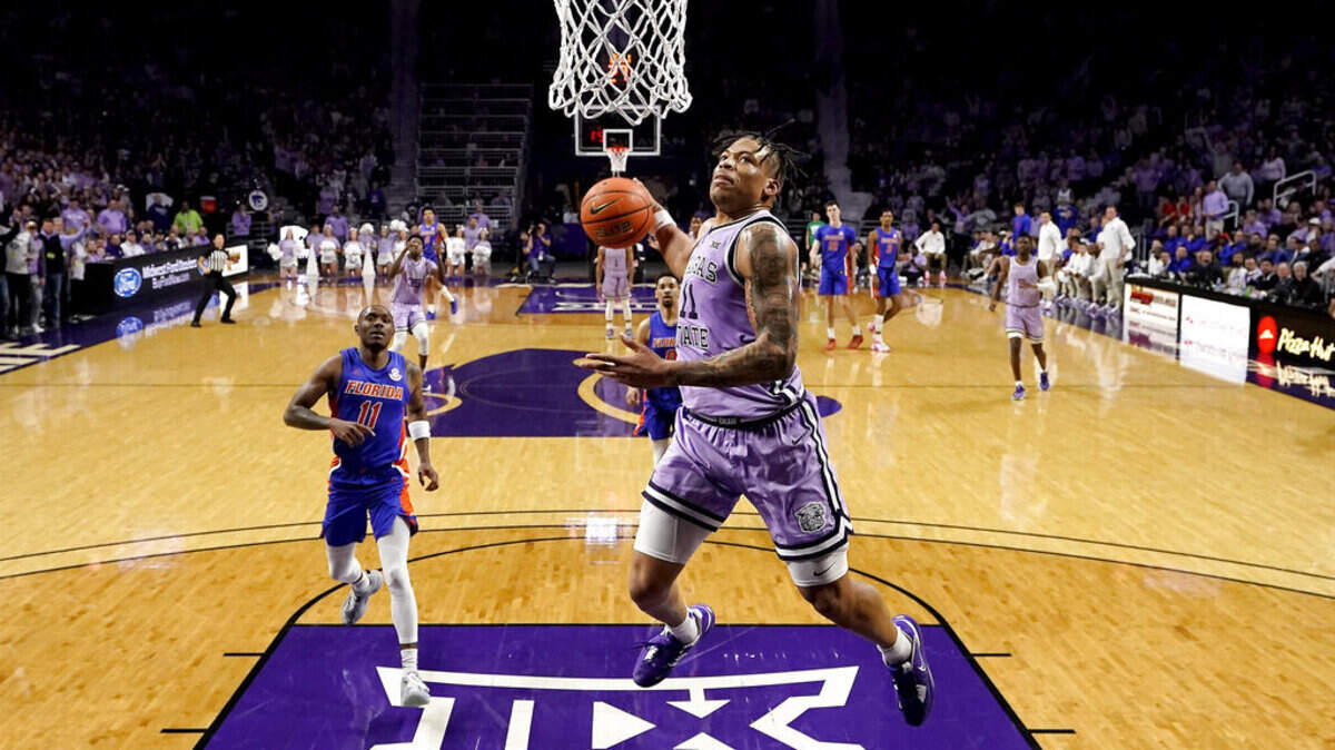 Kansas State forward Keyontae Johnson puts up a shot during the second half of a game against Florida Saturday, Jan. 28, 2023, in Manhattan, Kan. Kansas State won 64-50.