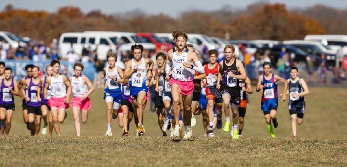 Trinity Academy junior Clay Shively, who won the individual Class 3A title, leads the pack during the state race at Rim Rock this past Saturday.